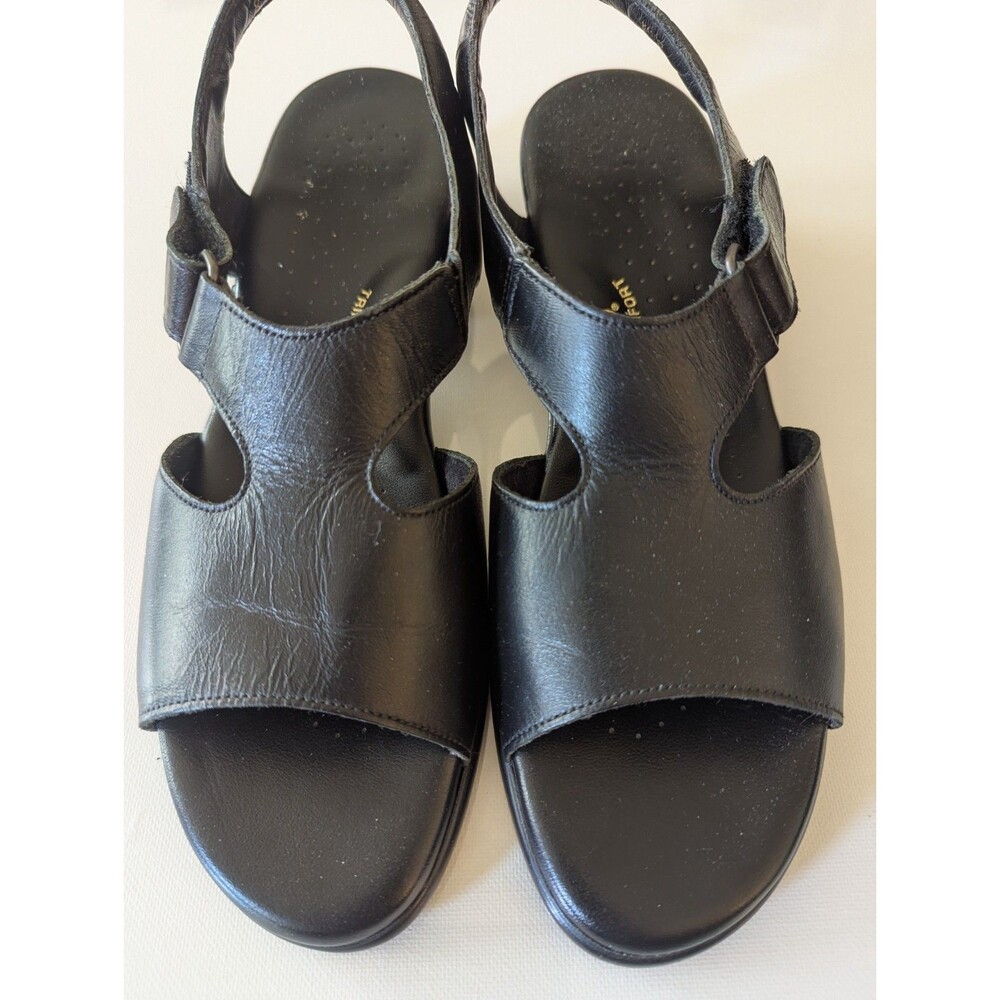 SAS Suntimer Sandals Women 8N Black Leather T-Strap Block Heel Comfort Shoes - Picture 10 of 11